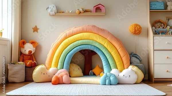 Obraz Colorful rainbow play area for kids with soft seating and toys
