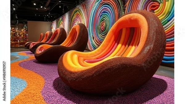 Obraz Colorful, sculpted seating arrangement in a museum