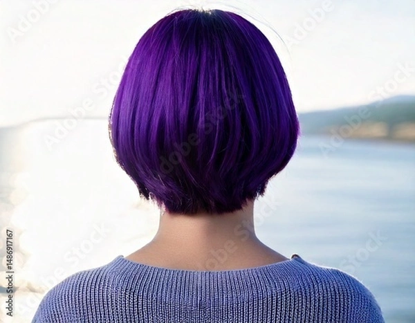 Fototapeta 紫色のショートカットの女性の後ろ姿