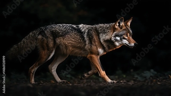 Fototapeta Wolf in dark forest