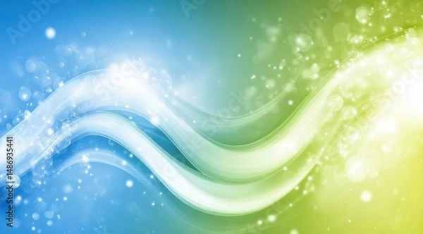 Fototapeta Abstract blue-green wave background with sparkling lights
