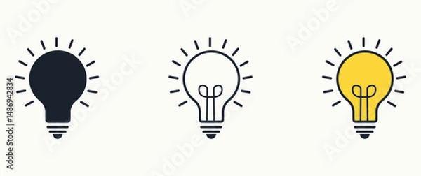 Fototapeta Three light bulb represent effective business idea concept, creative, isolated in modern outline, flat, and colored design.