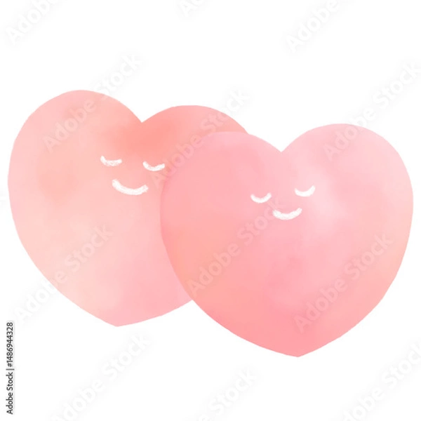 Obraz 水彩で描いたにっこり笑う寄り添うハート