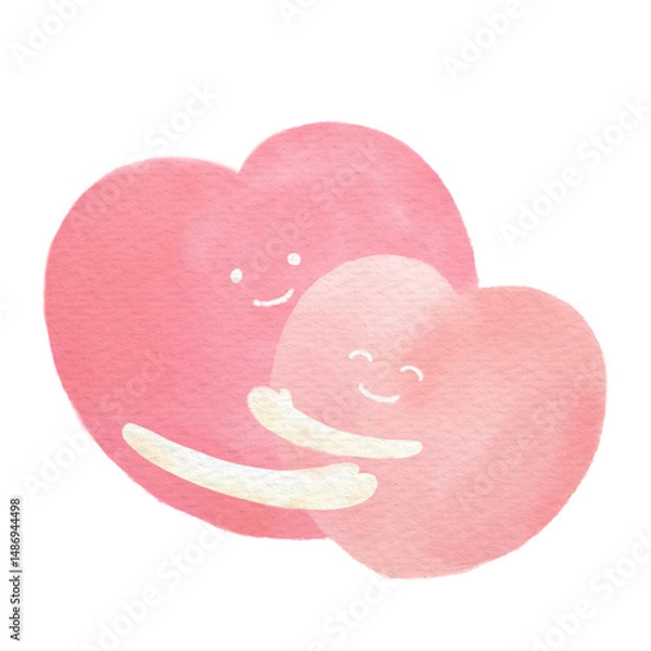 Obraz 画用紙に描いた水彩風のハグするハート