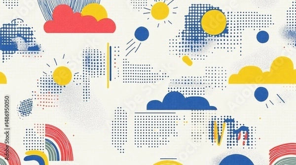 Obraz Abstract Sun, Clouds, and Rainbows Pattern Design