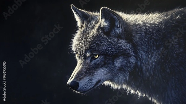 Fototapeta Gray wolf profile portrait