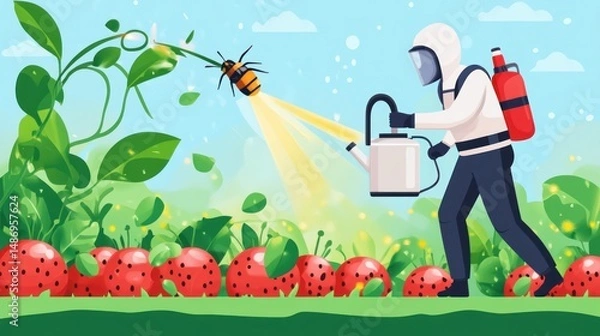 Fototapeta Pest Control in Strawberry Farm: Protecting Crops with Modern Techniques