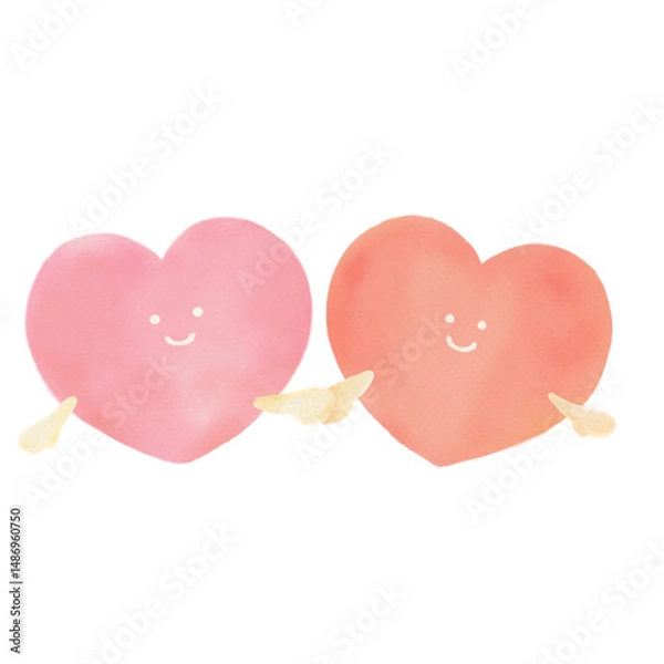 Obraz 画用紙に水彩で描いた手を繋ぐハート