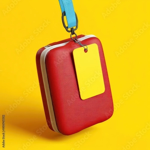 Fototapeta 3D rendered cartoon luggage tag mockup featuring blank area for your logo or custom design.