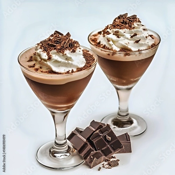 Obraz Indulgent chocolate mousse topped with whipped cream and shavings in elegant glasses.