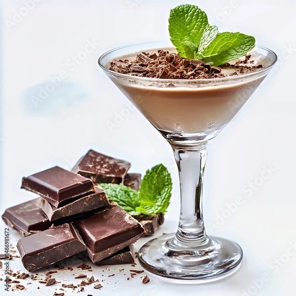 Obraz Delicious chocolate martini garnished with mint leaves and chocolate shavings.