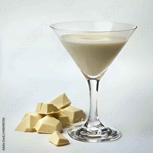 Obraz Elegant glass with creamy white chocolate drink beside chunks of white chocolate.