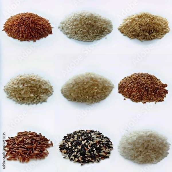 Obraz Variety of rice types, showcasing different colors and textures in a vibrant arrangement.
