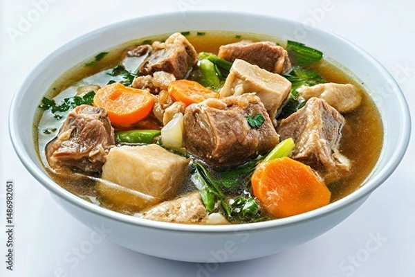 Obraz Bowl of hearty beef stew with vegetables, featuring tender meat and a flavorful broth.