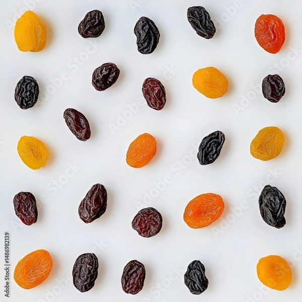 Obraz Colorful assorted dried fruits arranged on a light background.