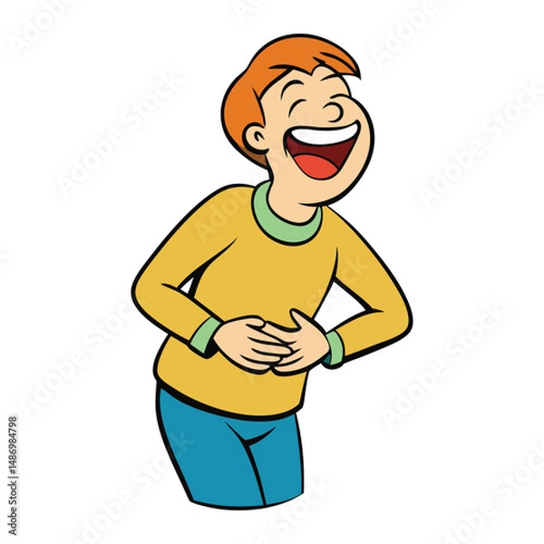 Fototapeta A person laughs uncontrollably, clutching their stomach as waves of joy shake their body, eyes sparkling with amusement and pure, infectious happiness.
