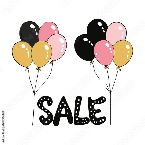 Fototapeta Celebrate Black Friday with style! Pink and golden balloons add a festive, glamorous touch to your sale, making discounts feel extra special and unforgettable.
