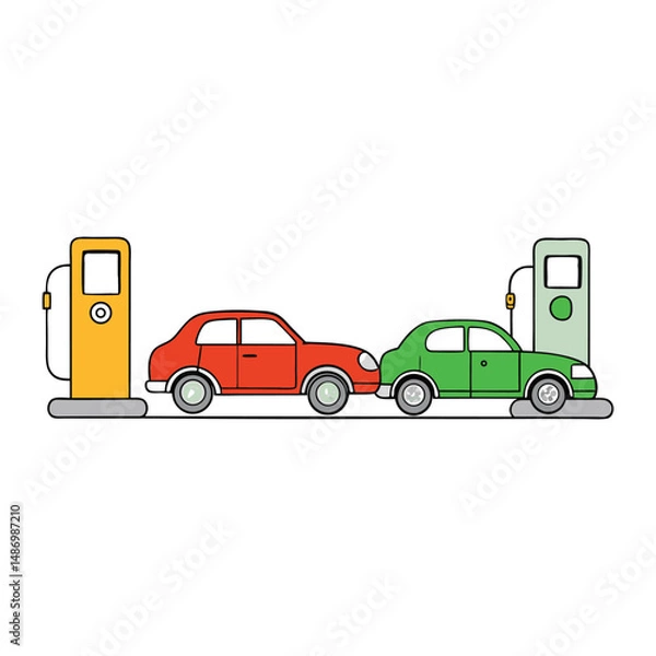Fototapeta Electric cars recharge their batteries at charging stations, promoting eco-friendly travel with zero emissions and reducing reliance on fossil fuels.
