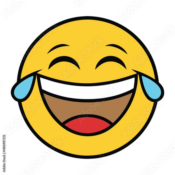 Fototapeta A yellow face laughing hard with tears streaming down, eyes closed and mouth wide open—expresses extreme joy, amusement, or something hilariously funny. 😂

