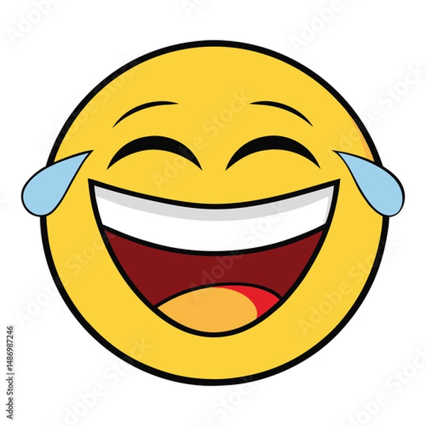 Fototapeta A yellow face laughing hard with tears streaming down, eyes closed and mouth wide open—expresses extreme joy, amusement, or something hilariously funny. 😂
