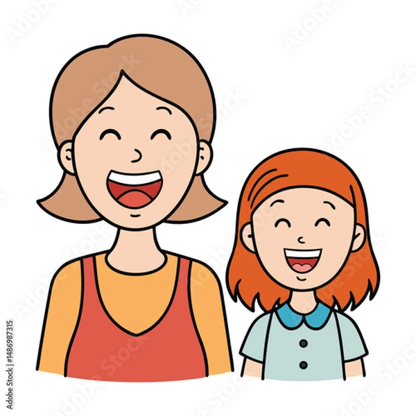 Fototapeta A joyful moment shared between mother and daughter, laughing together with pure happiness, their bond shining through smiles and carefree laughter.

