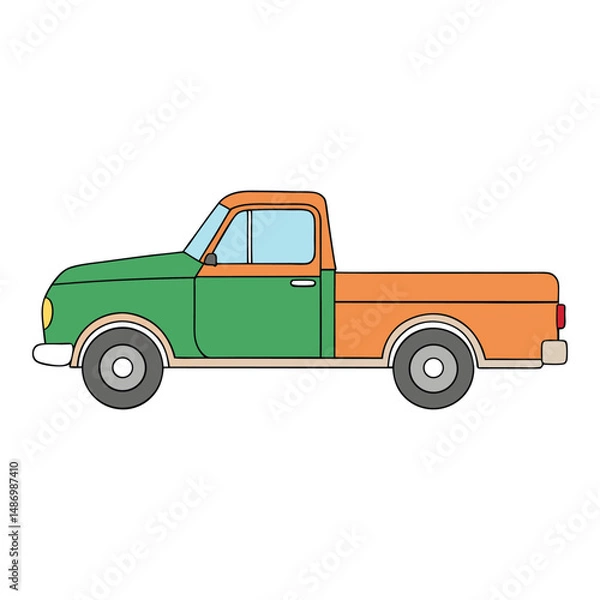 Fototapeta Side view of a pickup truck showing its rugged frame, extended cab, and open cargo bed, ideal for hauling and off-road adventures.
