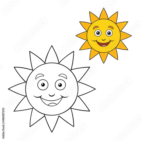 Fototapeta A cheerful smiling sun character with bright rays, a happy face, and warm, glowing colors that radiate positivity, joy, and energy like a sunny day.
