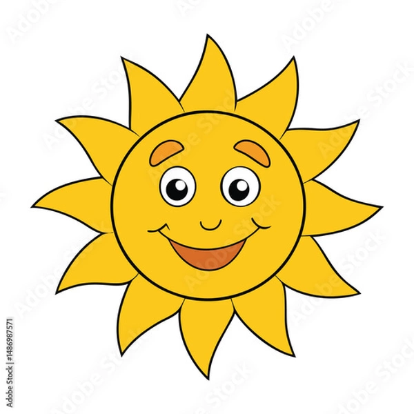 Fototapeta A cheerful smiling sun character with bright rays, a happy face, and warm, glowing colors that radiate positivity, joy, and energy like a sunny day.
