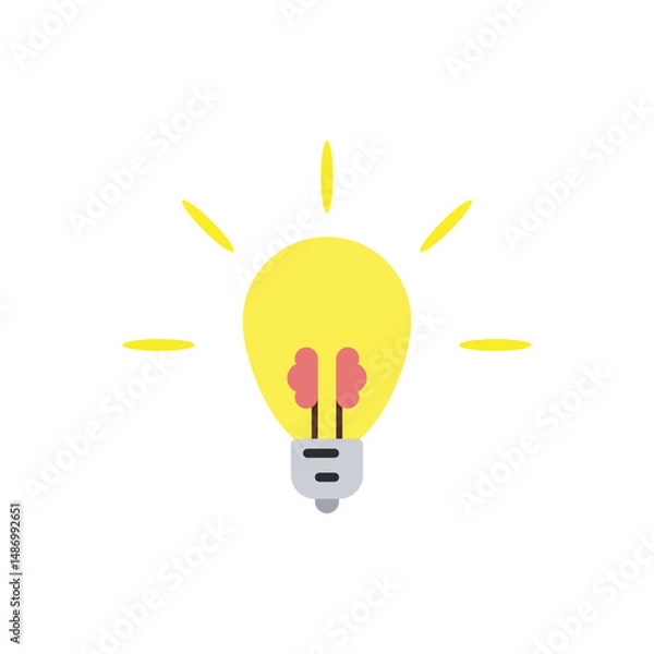 Fototapeta Light bulb with a brain icon vector. Creative bulb with person inside symbolizing bright ideas and human-centered innovation. Suitable for teamwork and brainstorming illustrations.