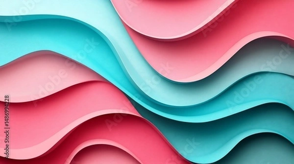 Fototapeta Abstract Pink and Teal Wave Layers Design