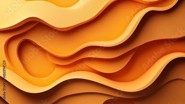 Fototapeta Abstract Orange Wave Layers: 3D Papercut Design