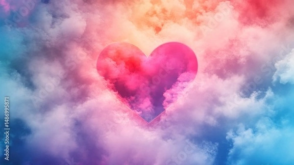 Fototapeta Celestial Heart: A Dreamy Abstract Heart Shape in Colorful Clouds