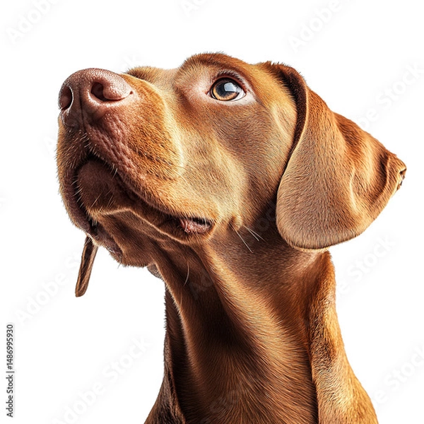 Fototapeta Close Up of Vizsla Dog Looking Up Isolated on PNG Transparent Background
