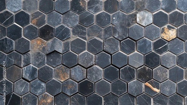 Fototapeta Close up of black hexagon tiles. Abstract background and texture for design.