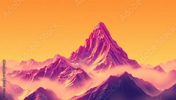 Obraz Sunrise mountain range with pastel colors and fog