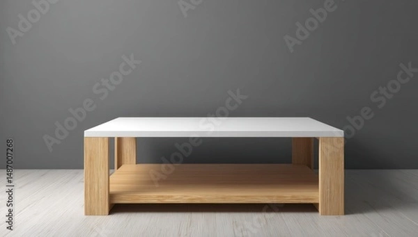 Fototapeta Cartoon coffee table mockup with available space to showcase your custom promotional design.