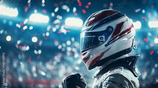 Fototapeta Triumphant Racer: Confetti Celebration in Victory Lane