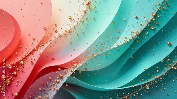 Obraz Abstract Swirling Paper Design with Scattered Gold Accents and Colorful Gems