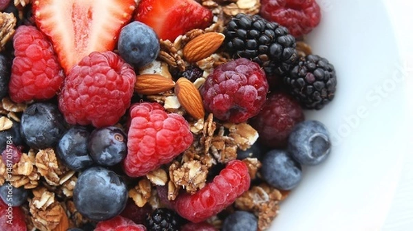 Fototapeta Colorful Breakfast Bowl with Granola and Fresh Berries for a Healthy Start