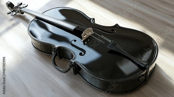 Fototapeta Artistic rendition showcasing a sleek and polished cello resting on wood surface