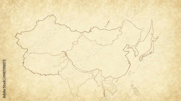 Obraz An Antique Map Depicting a Vast Landmass with Defined Borders and Subtle Textural Details on Aged Parchment