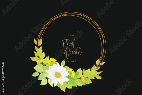 Obraz watercolor CHRYSANTHEMUM card setwreath sample