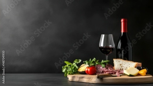 Fototapeta Elegant Wine and Charcuterie Spread on Dark Background