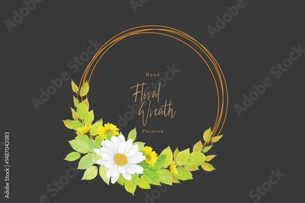 Obraz watercolor CHRYSANTHEMUM card setwreath sample
