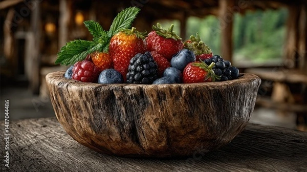 Obraz A basket holds fresh, ripe, red strawberries, a sweet and healthy summer berry