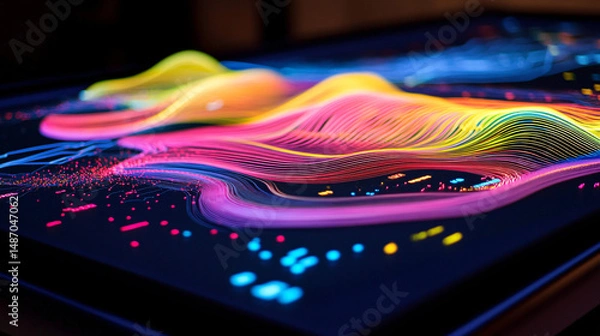 Obraz Abstract Colorful Data Visualization Dynamic Waves of Light and Information on a Digital Screen