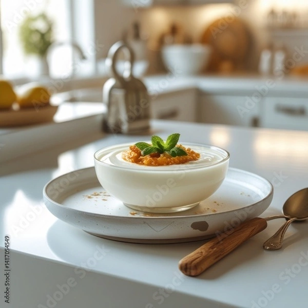 Fototapeta Vietnamese Cháo with Minced Pork and Fresh Herbs