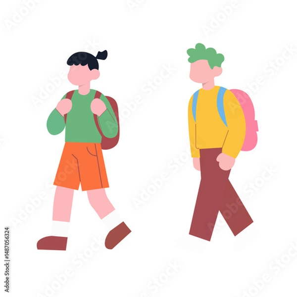 Obraz Two children walking to school with backpacks.