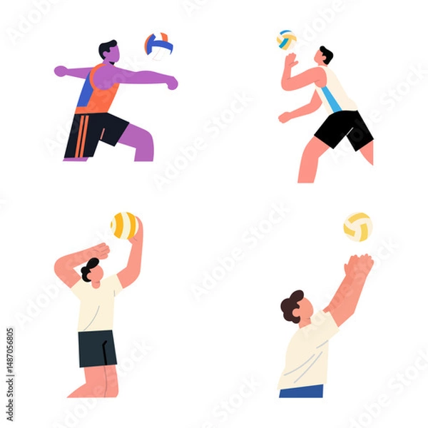 Obraz Four Active Volleyball Players in Dynamic Action