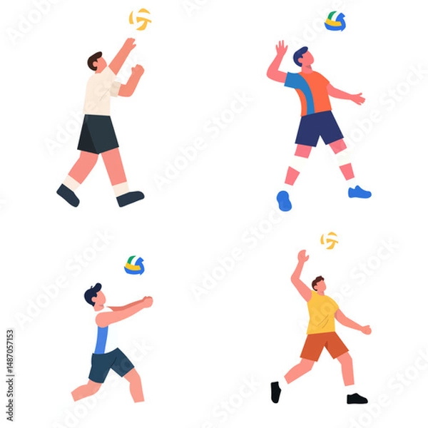 Obraz Four volleyball players in action, showcasing dynamic play.